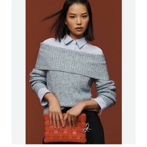 Anthropologie Pilcro‎ Off-The-Shoulder Long-Sleeve Grey Sweater Size S NWT